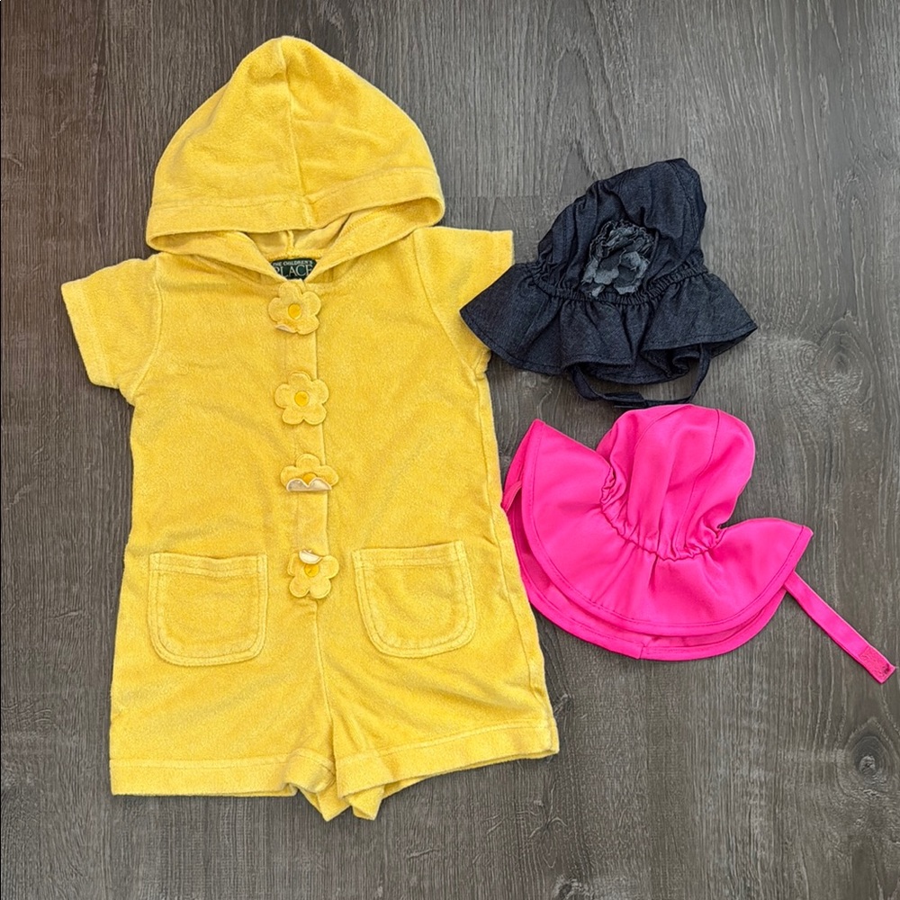 The Children's Place Yellow and Pink Kids Swim Coverup & Hats